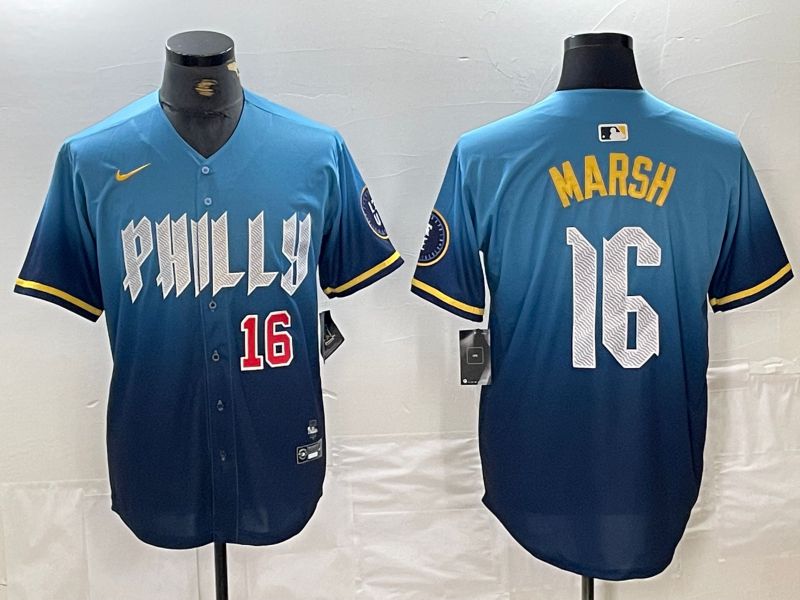 Men Philadelphia Phillies 16 Marsh Blue City Edition Nike 2024 MLB Jersey style 3